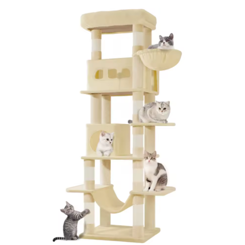 Arbre à chat multi-niveaux avec niche, hamac et plateformes