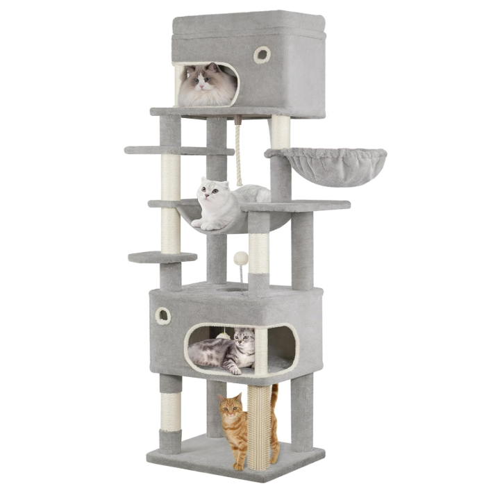Arbre à chat multi-niveaux 178 cm avec niche, hamac et panier suspendu