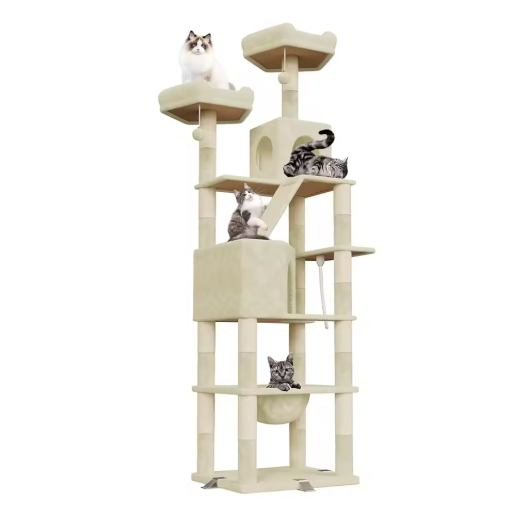 Arbre à chat multi-niveaux 208 cm avec niches, hamac et plateformes