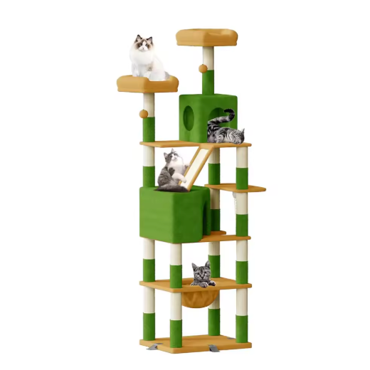 Arbre à chat multi-niveaux 208 cm avec niches, hamac et plateformes