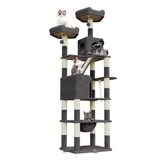 Arbre à chat multi-niveaux 208 cm avec niches, hamac et plateformes