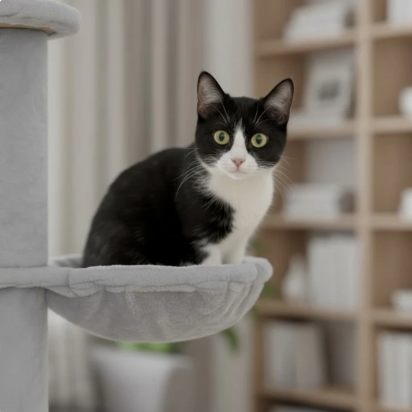 Arbre à chat réglable sol plafond 225–255 cm avec plateformes et hamac