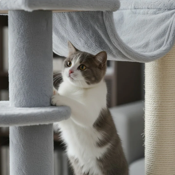 Arbre à chat réglable sol plafond 225–255 cm avec plateformes et hamac