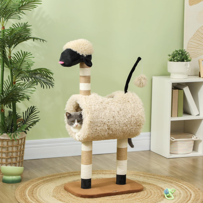 Arbre à chat avec tunnel et poteaux sisal – 98 cm