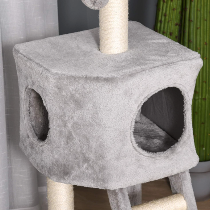 Arbre à chat multi-niveaux avec niche, échelle et poteaux sisal – 120 cm