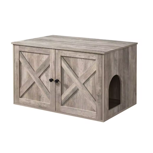 Meuble litière pour chat avec portes et entrée latérale 80 cm