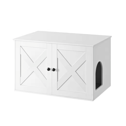 Meuble litière pour chat avec portes et entrée latérale 80 cm