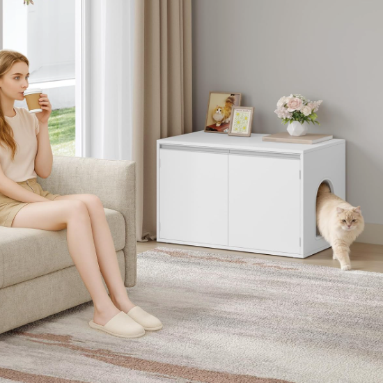 Meuble litière pour chat avec entrée latérale et séparation 80 cm