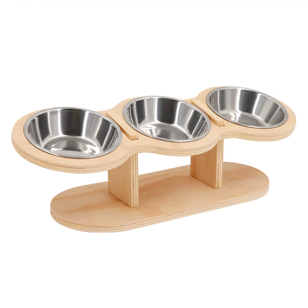 Support gamelle chat hauteur 12,5 cm avec 3 bols inox