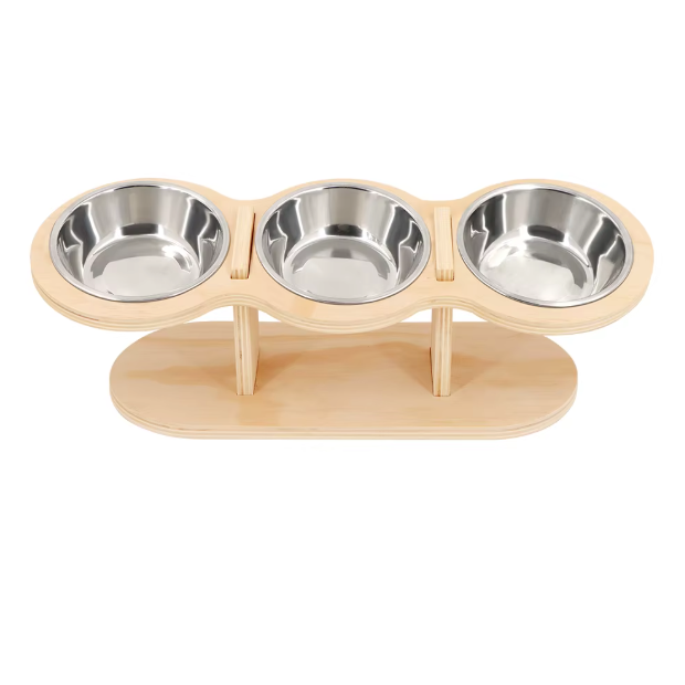 Support gamelle chat hauteur 12,5 cm avec 3 bols inox