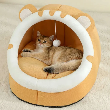 Niche Intérieure pour Chat en Tissu avec Coussin et Élément suspendu