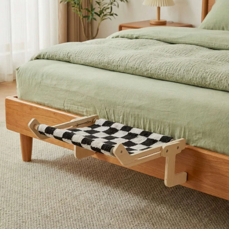 Hamac de lit pour chat avec support en bois et fixation par crochet