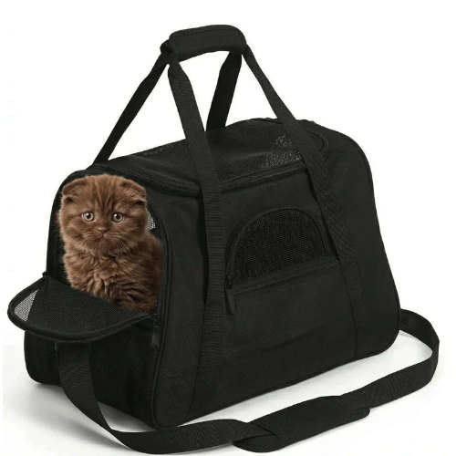 Sac de transport pliable pour chat en tissu oxford avec ouverture zippée