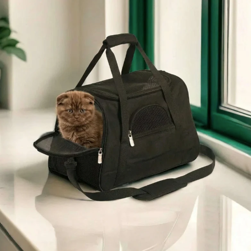 Sac de transport pliable pour chat en tissu oxford avec ouverture zippée