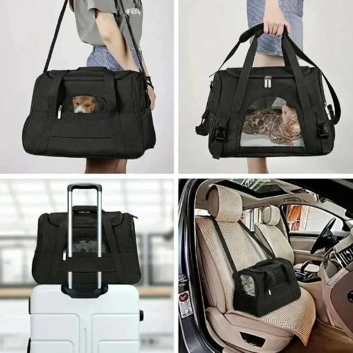 Sac de transport pliable pour chat en tissu oxford avec ouverture zippée