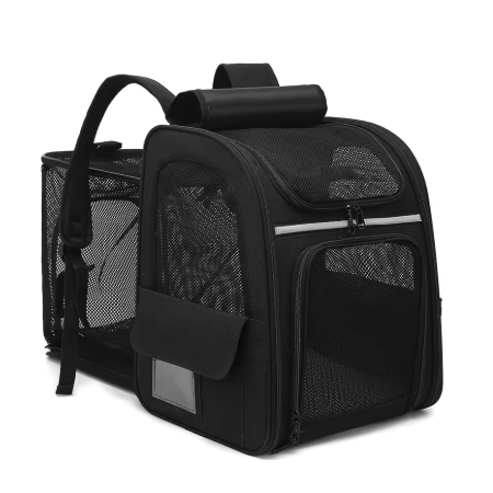 Sac à dos de transport pour chat pliable avec compartiment latéral en maille dépliable