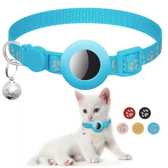 Collier pour chat compatible AirTag – Boucle de sécurité, clochette, réfléchissant