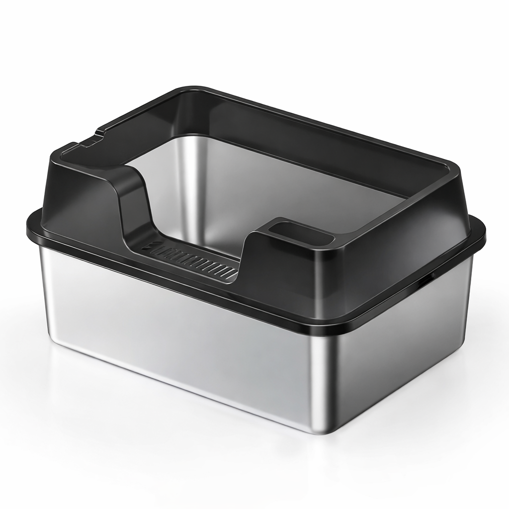 Bac à litière pour chat semi-fermé en acier inoxydable