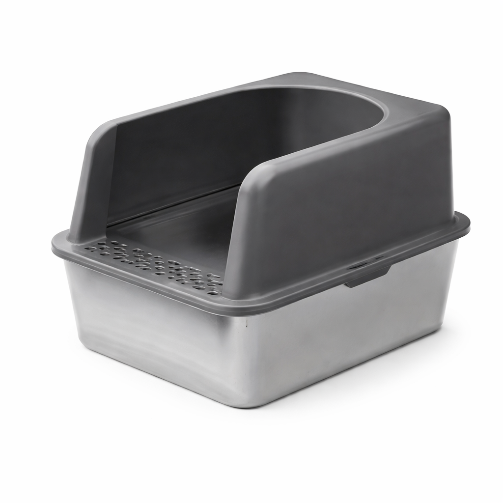 Bac à litière pour chat avec couvercle en acier inoxydable