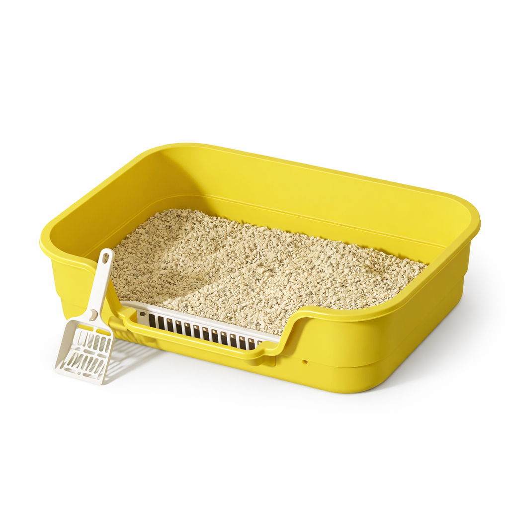 Bac à litière pour chat semi-ouvert avec pelle et grille