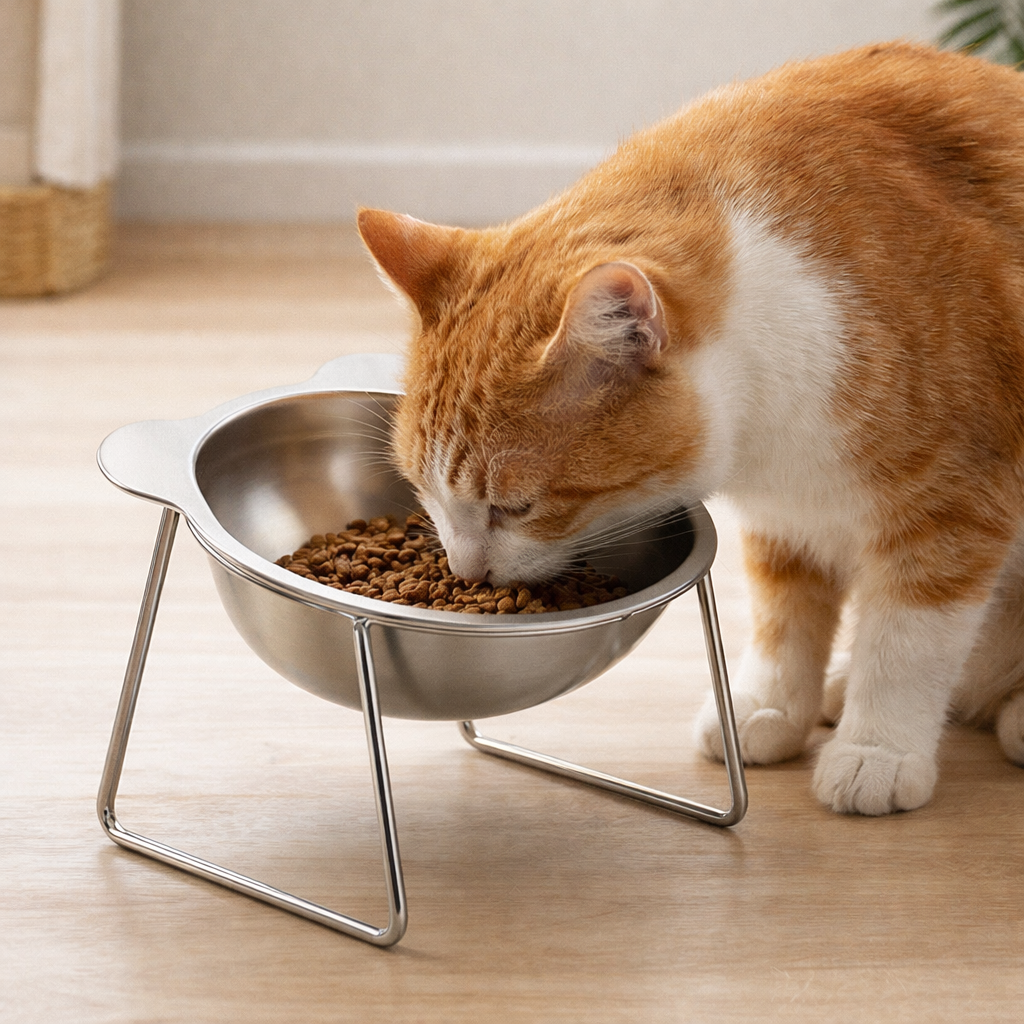 Gamelle pour chat en acier inoxydable avec support incliné 15°