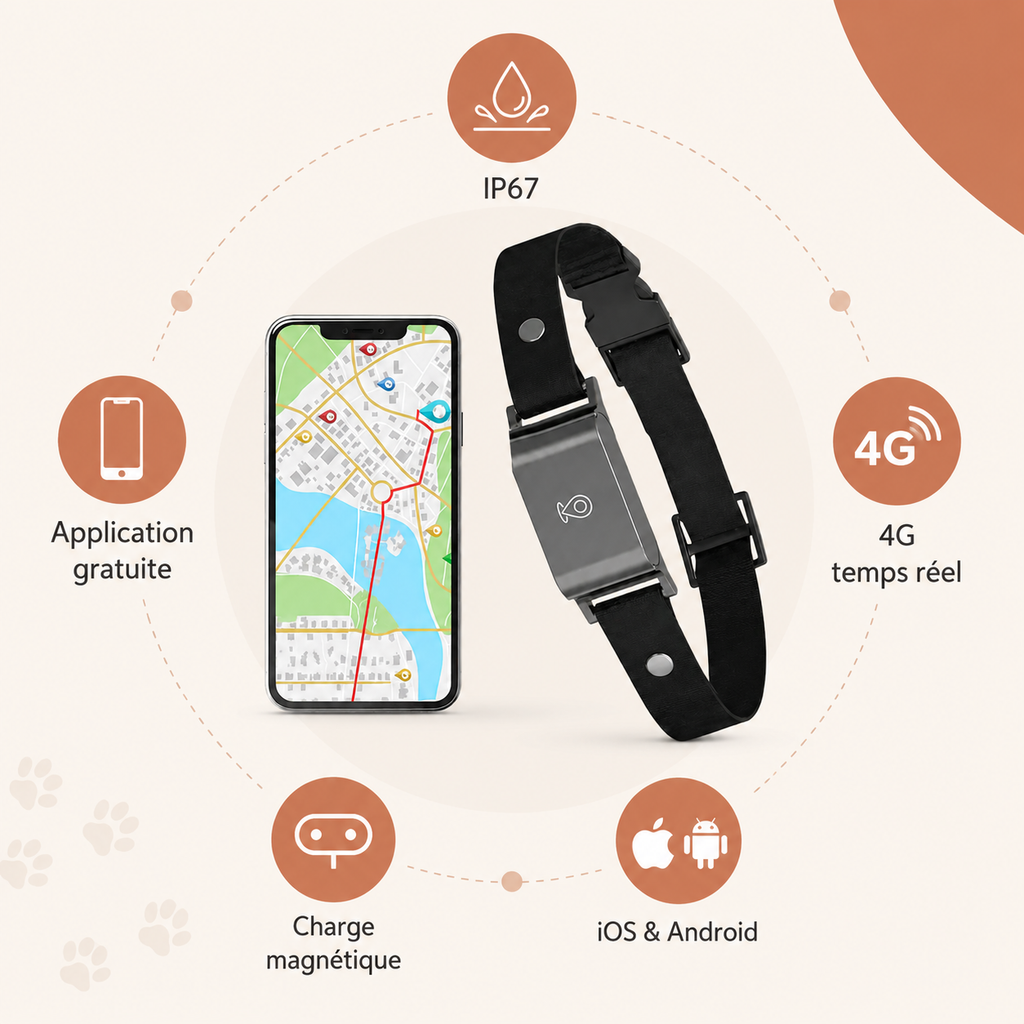 Collier GPS pour chat sans abonnement – Suivi 4G IP67
