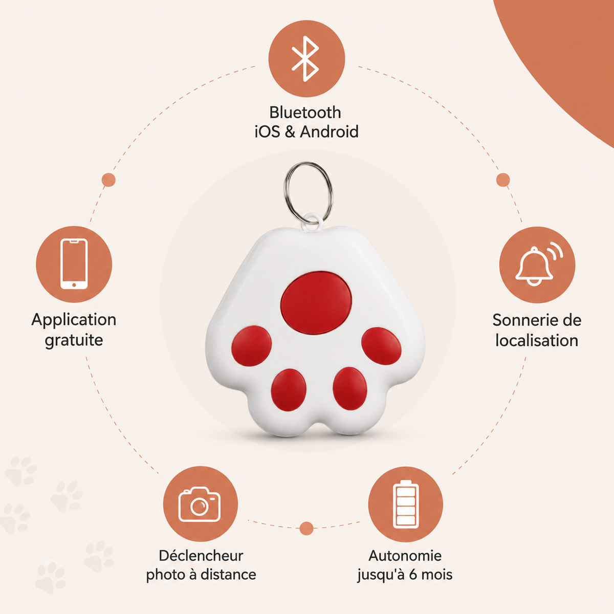 Traceur Bluetooth pour chat et objets – Forme patte