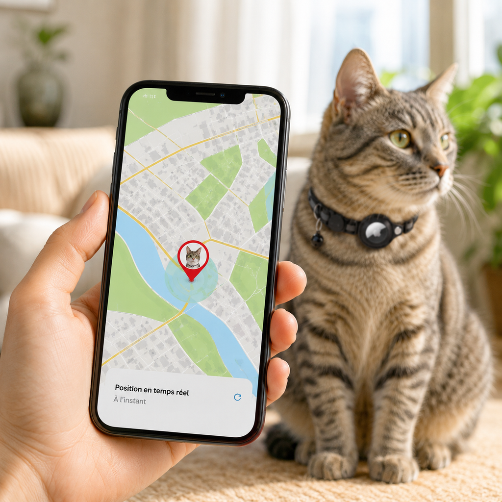 Collier pour chat compatible AirTag – Boucle de sécurité, clochette, réfléchissant