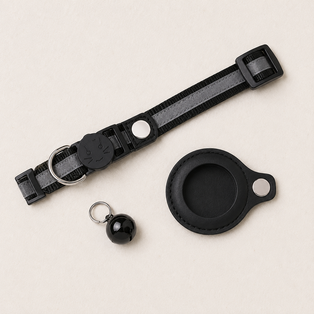 Collier pour chat compatible AirTag – Boucle de sécurité, clochette, réfléchissant