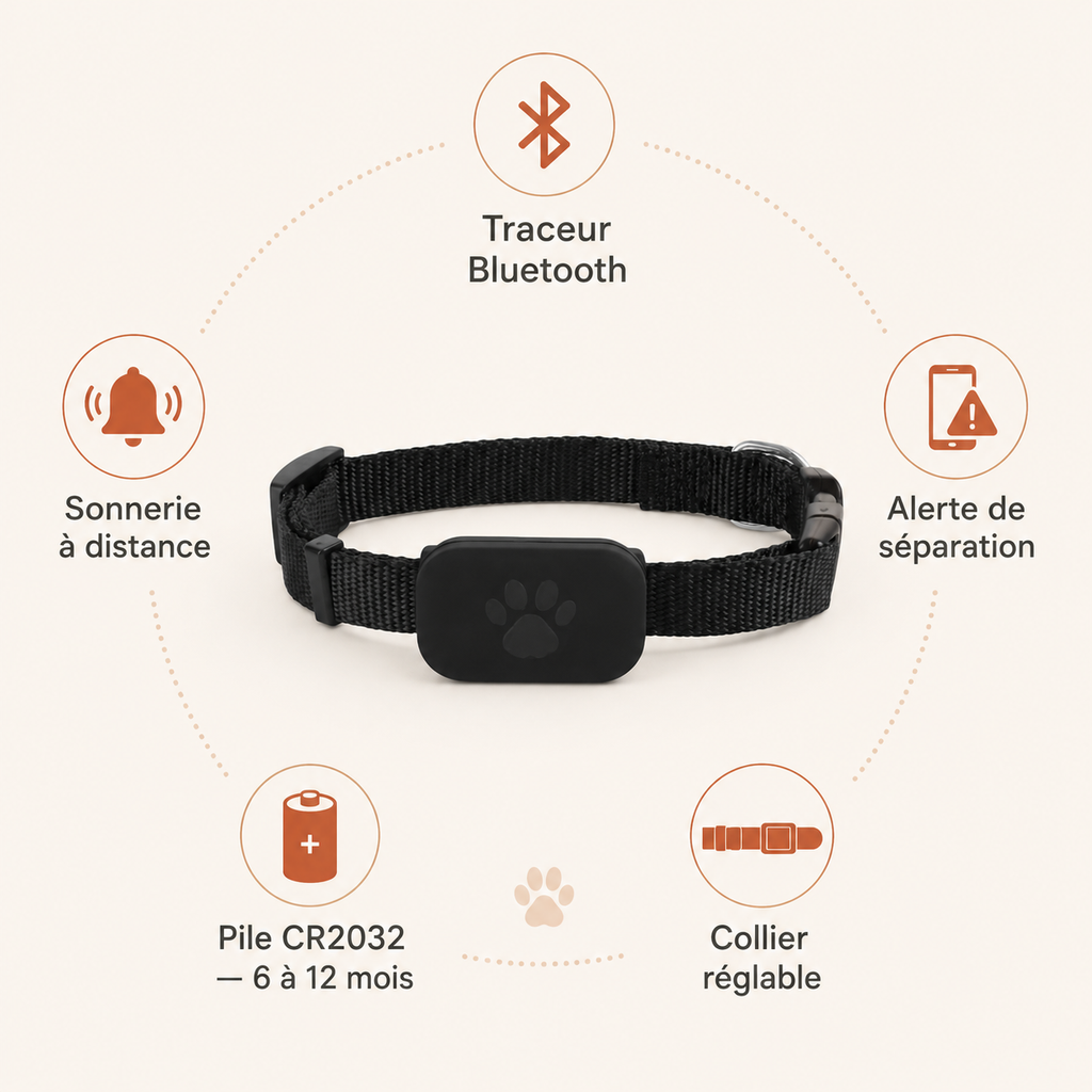 Collier traceur Bluetooth pour chat – Réglable