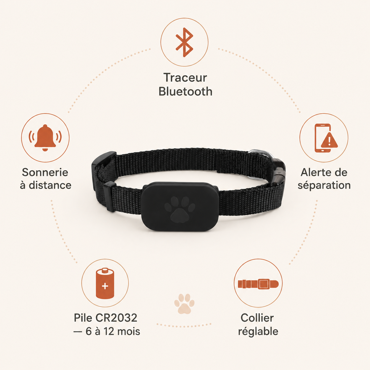 Collier traceur Bluetooth pour chat – Réglable