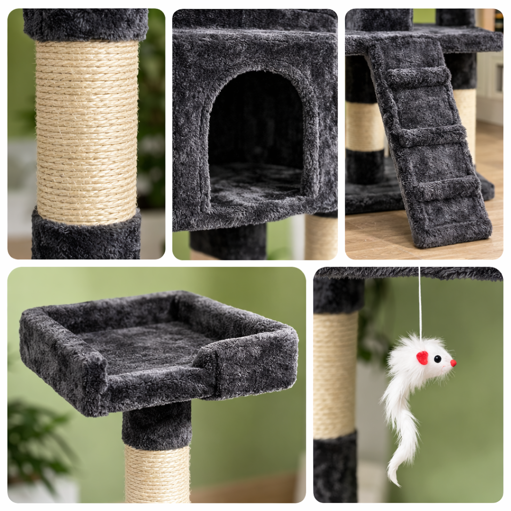 Arbre à chat multi-niveaux 173 cm avec niches, plateformes et rampe