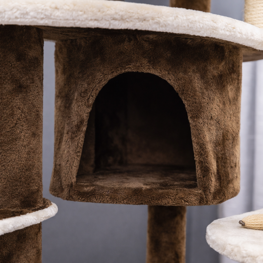 Arbre à chat multi-niveaux avec niche, hamac et panier – 153 cm