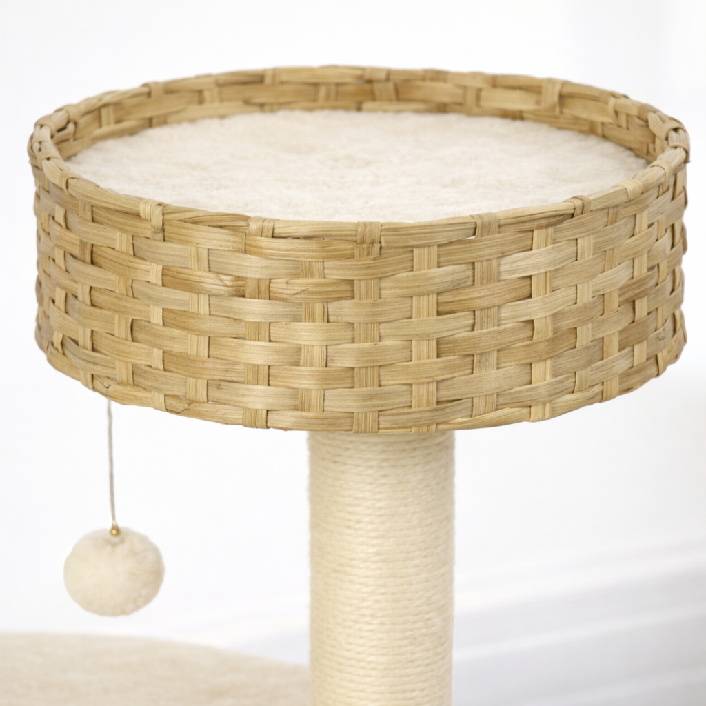 Arbre à chat avec niche rotin, plateforme et poteaux sisal – 95 cm