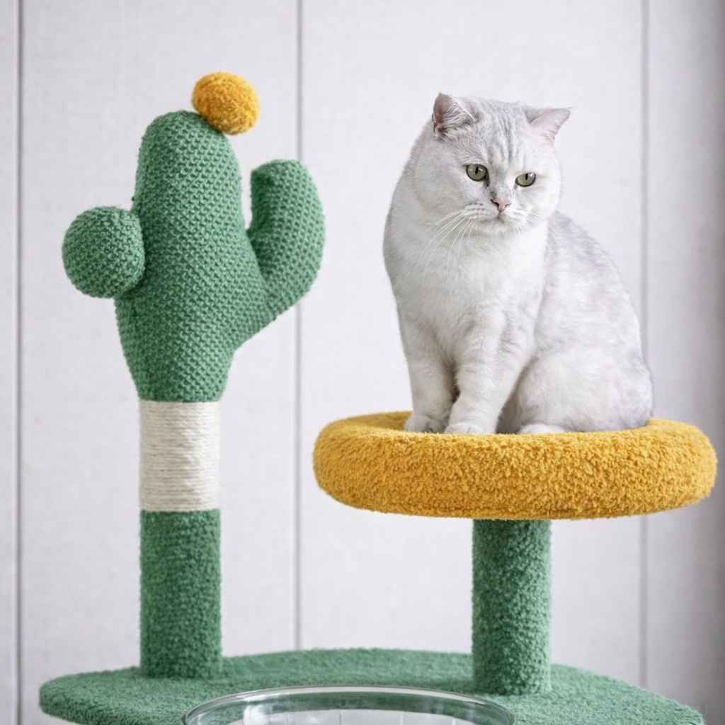 Arbre à chat cactus multi-niveaux avec capsule transparente et niche