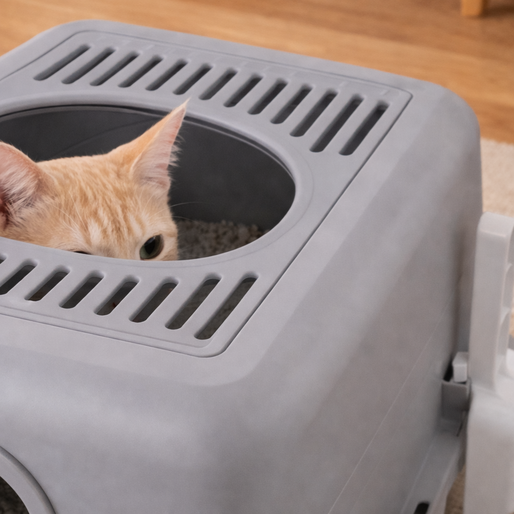 Bac à litière pour chat en acier inoxydable avec couvercle 60 cm