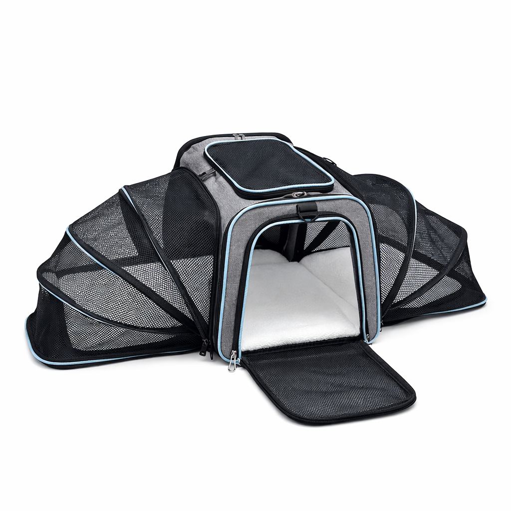 Sac de transport pliable pour chat avec extension en maille
