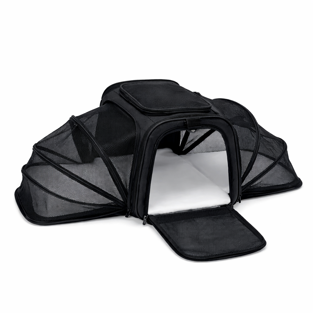 Sac de transport pliable pour chat avec extension en maille