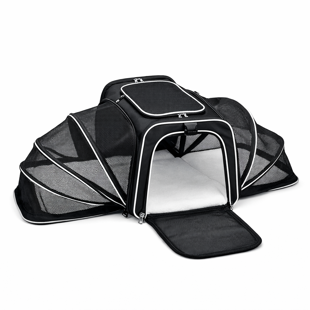 Sac de transport pliable pour chat avec extension en maille
