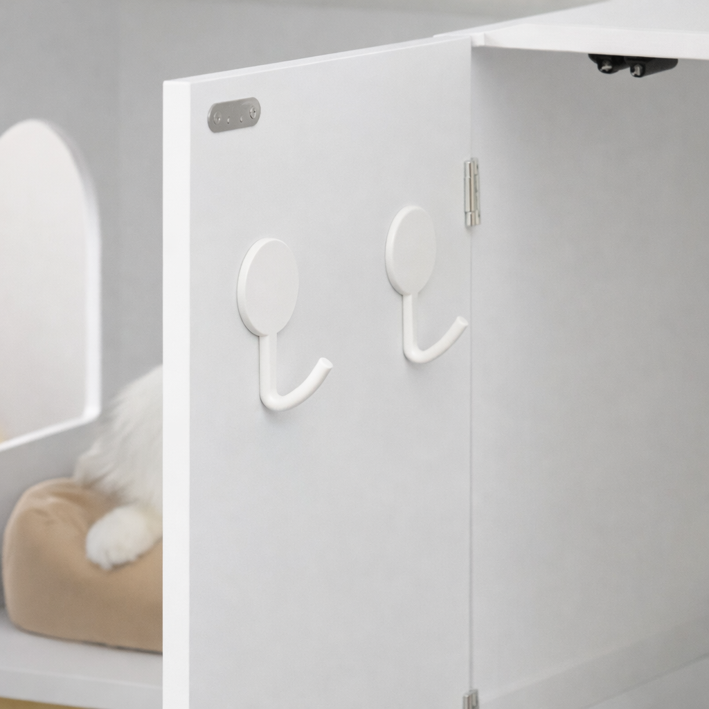Meuble litière pour chat double compartiment blanc 119 cm