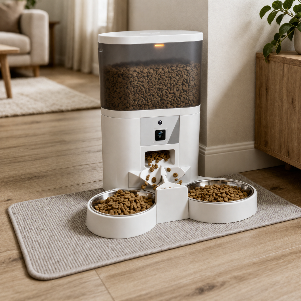 Distributeur automatique de croquettes chat 4L double bol avec module caméra intégré