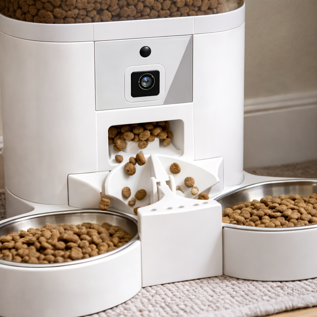 Distributeur automatique de croquettes chat 4L double bol avec module caméra intégré