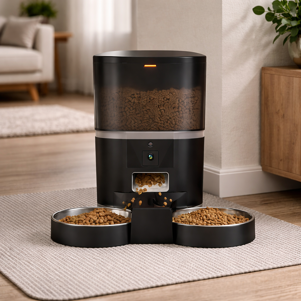 Distributeur automatique de croquettes chat 4L double bol avec module caméra intégré