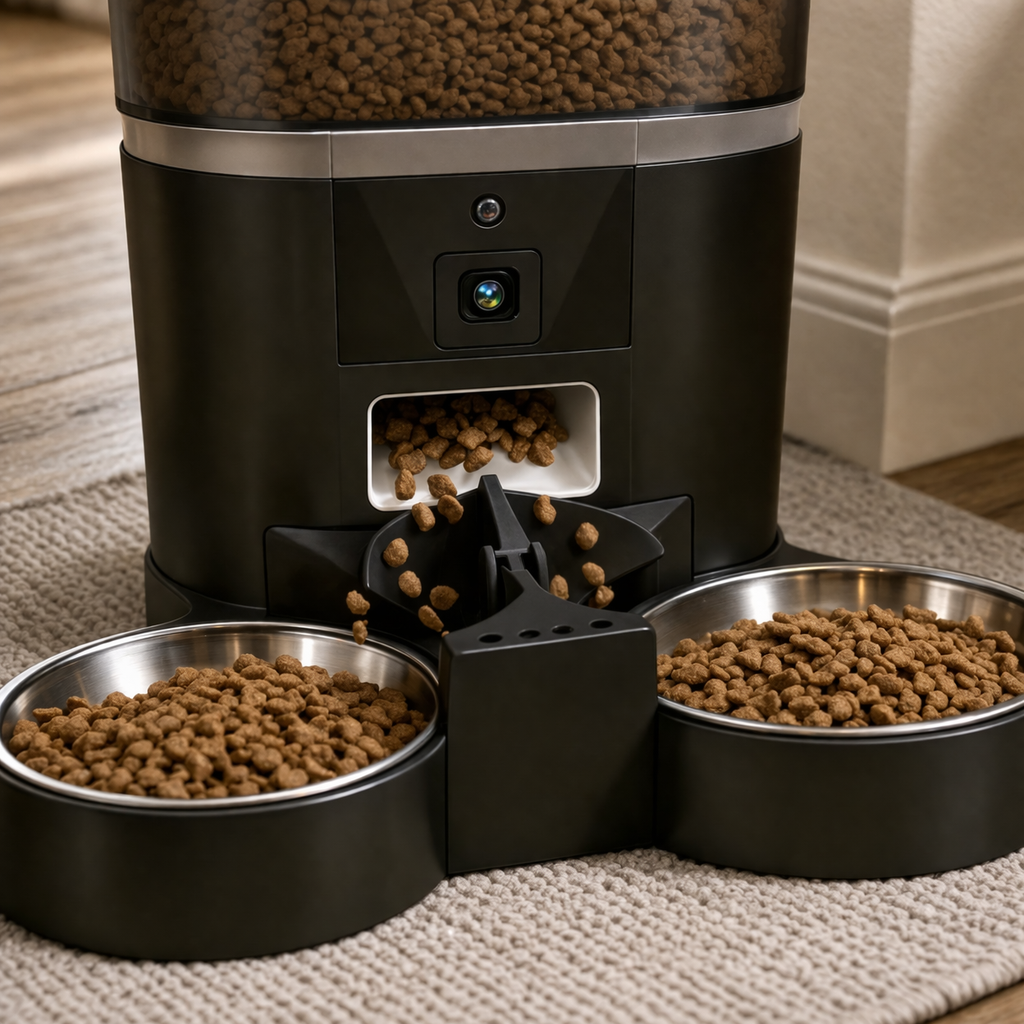 Distributeur automatique de croquettes chat 4L double bol avec module caméra intégré