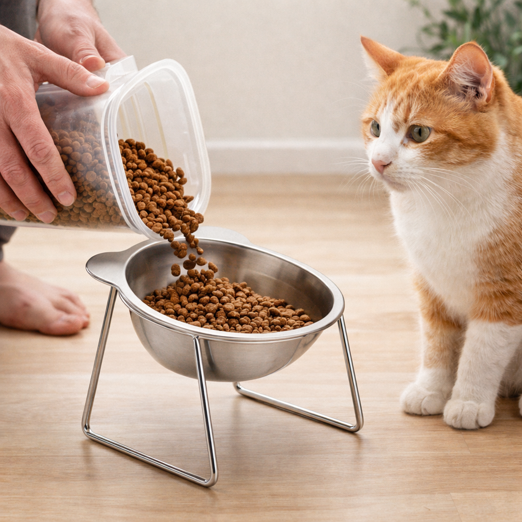 Gamelle pour chat en acier inoxydable avec support incliné 15°