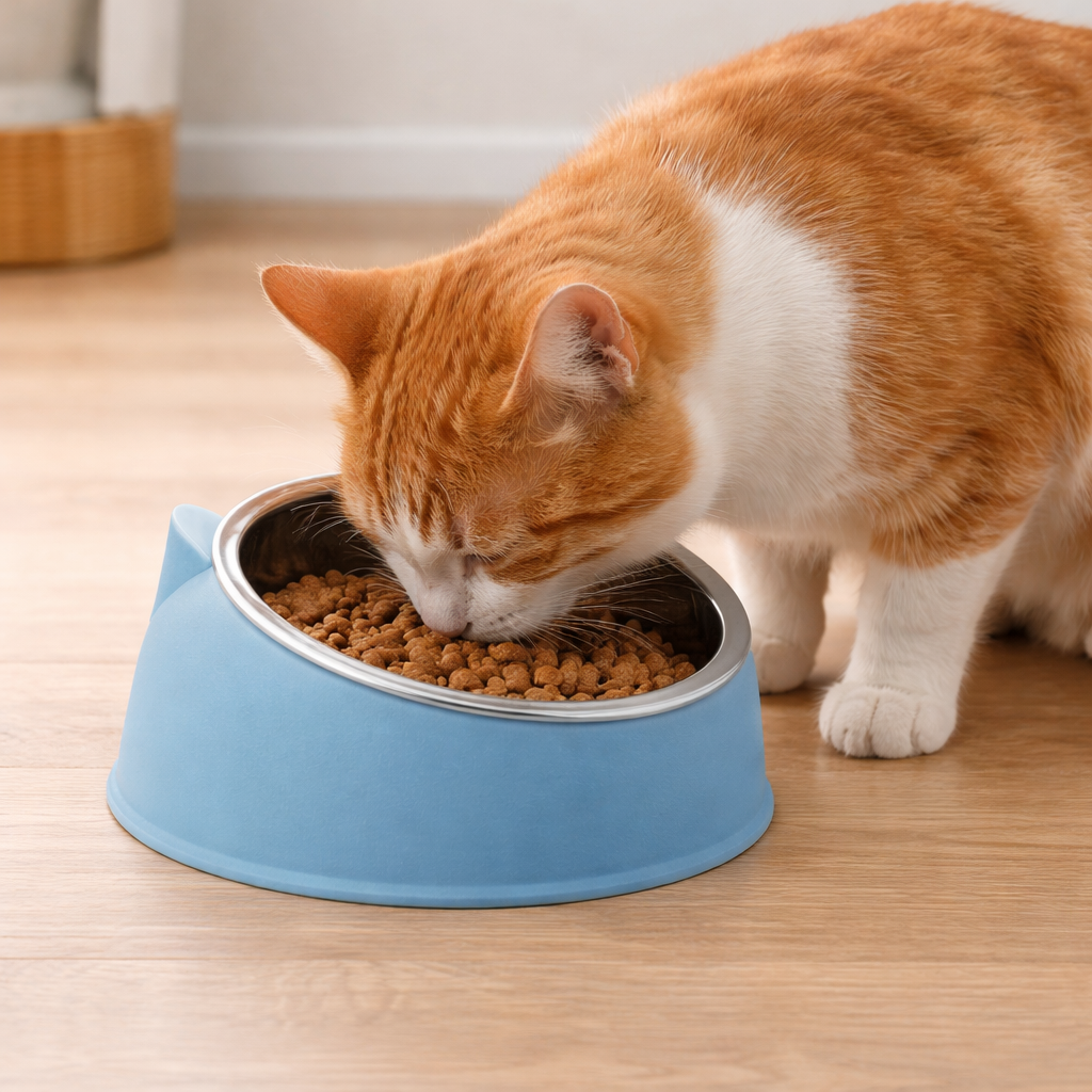 Gamelle inclinée pour chat avec bol inox