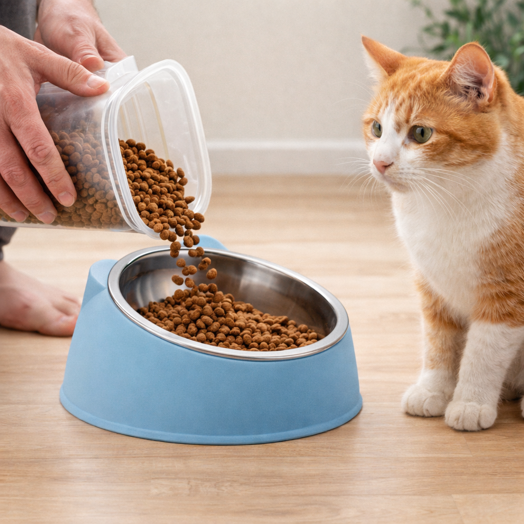 Gamelle inclinée pour chat avec bol inox