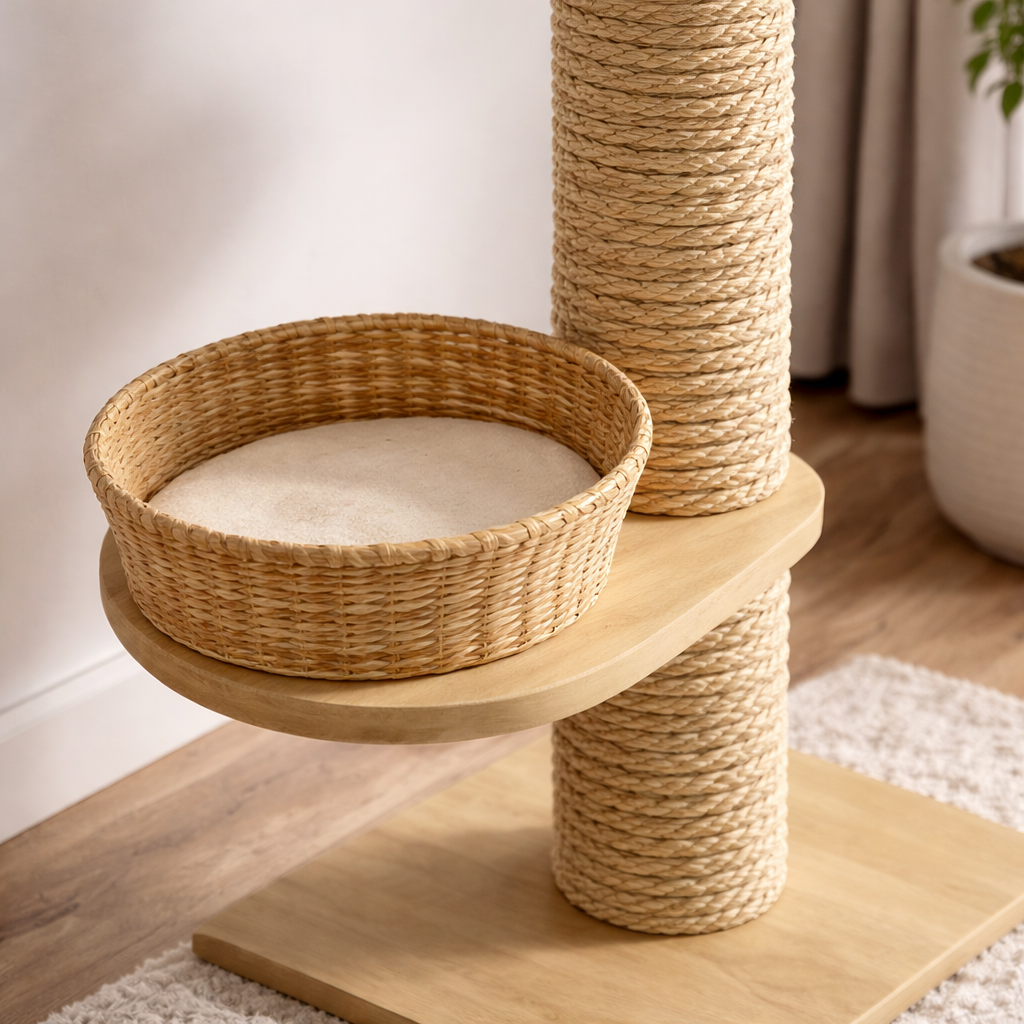 Arbre à chat en bois 250–270 cm fixation plafond avec poteau sisal