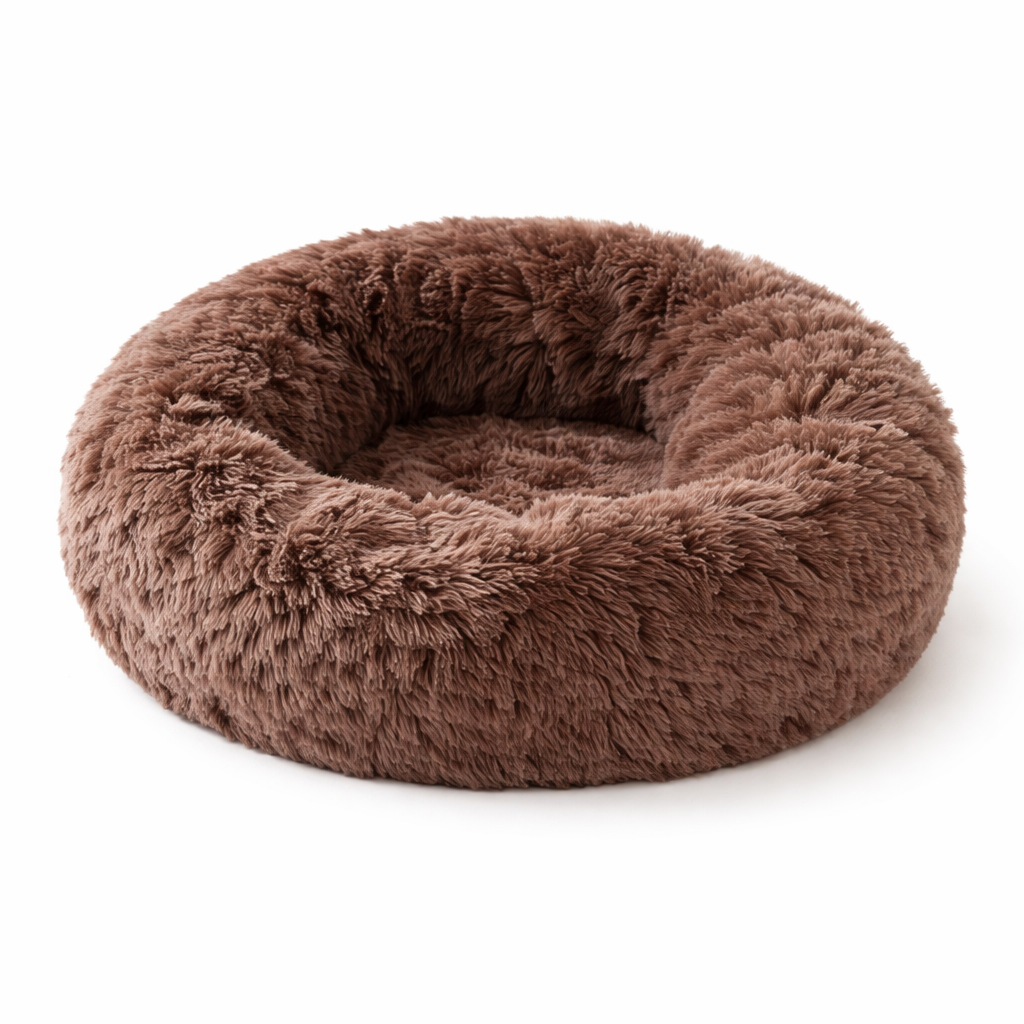 Panier rond en peluche pour chat avec bord surélevé