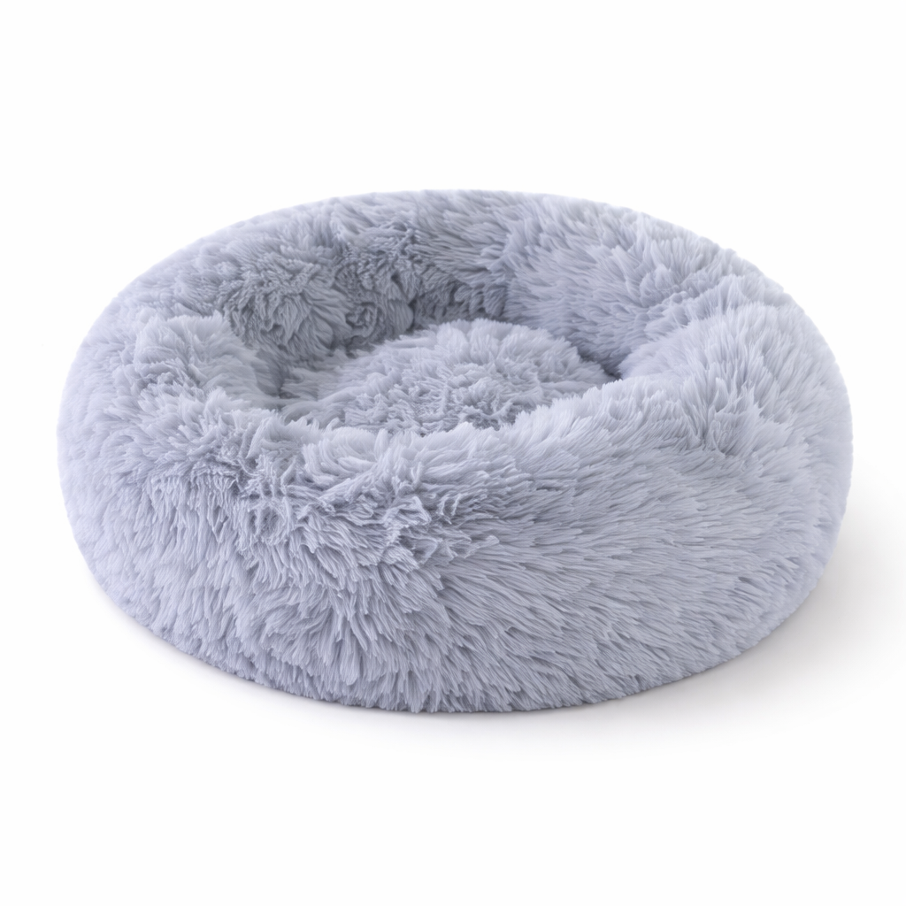 Panier rond en peluche pour chat avec bord surélevé